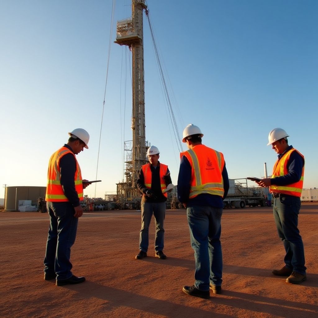 Equipo trabajo campo petróleo